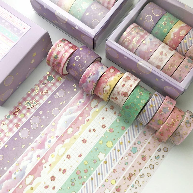 YUBX Creative Washi Tape Set 10 Rolls Gold Foil Print Decorative Masking Tapes for Arts, DIY Crafts, Journals, Planners, Scrapbook, Wrapping (Cute Sweety) - Image 5